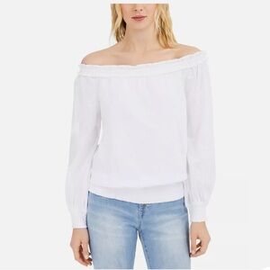 INC Cotton Off-The-Shoulder Solid Blouse Size M